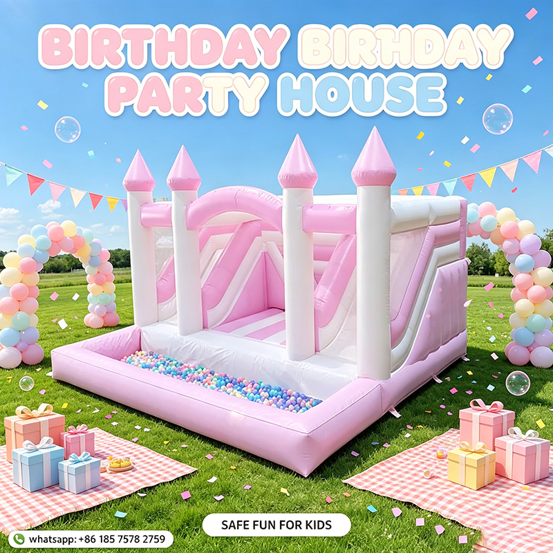 Kids Outdoor House With Slide - Castillo Inflable Rosa de Princesa, Unidad