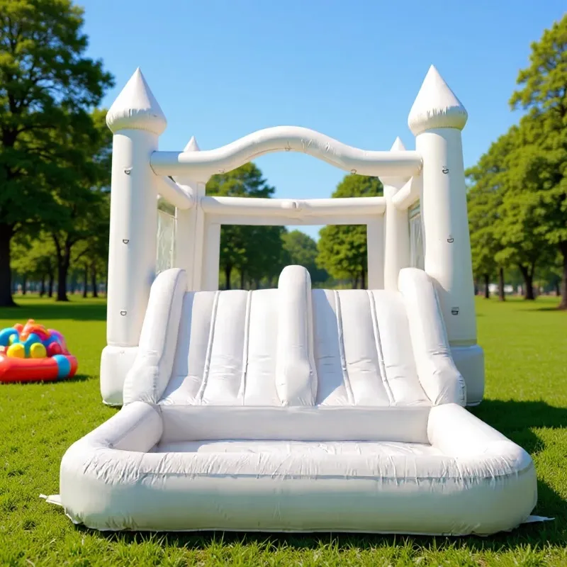 Kids Outdoor House With Slide - Castillo Inflable Gigante Blanco con Tobogán