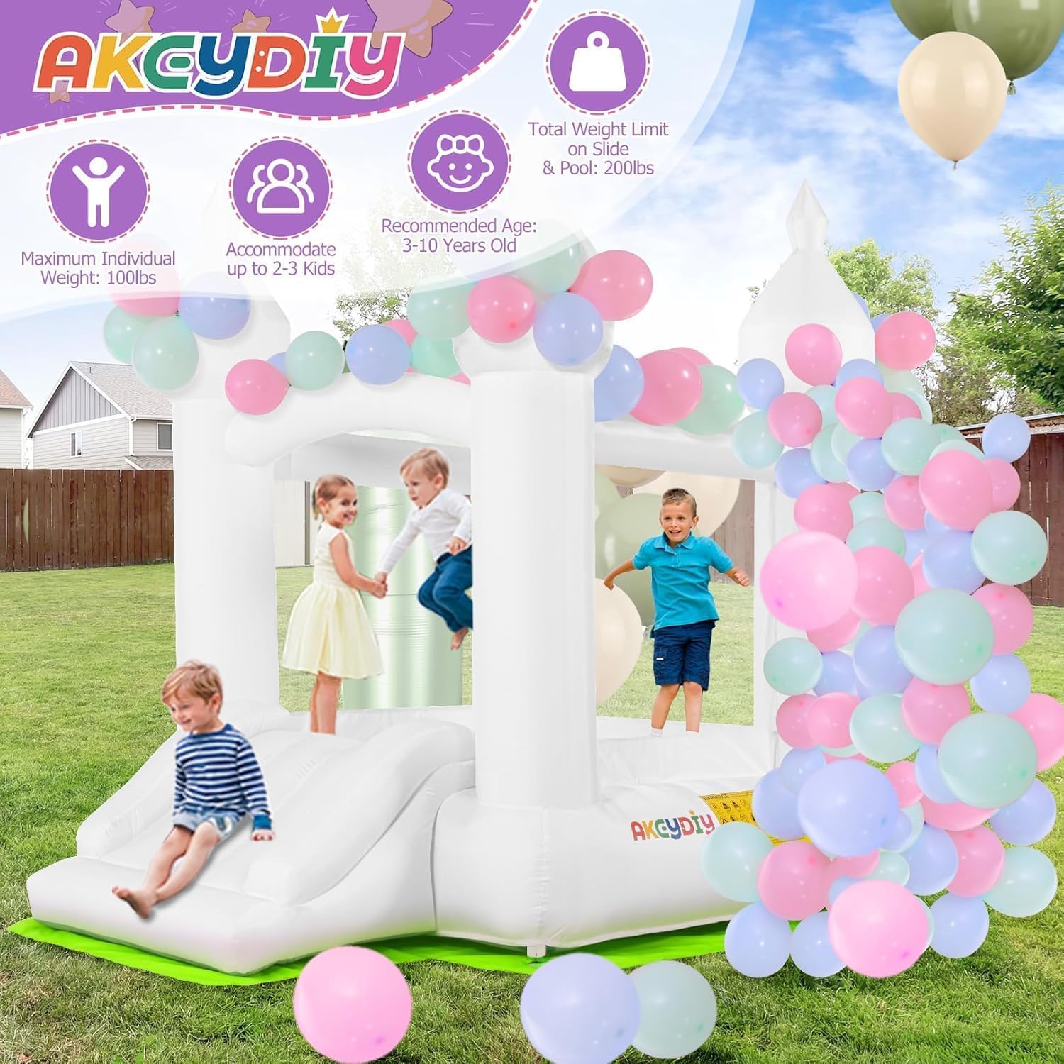 Castillo Inflable Blanco para  - Kids Outdoor House With Slide reseña y precio
