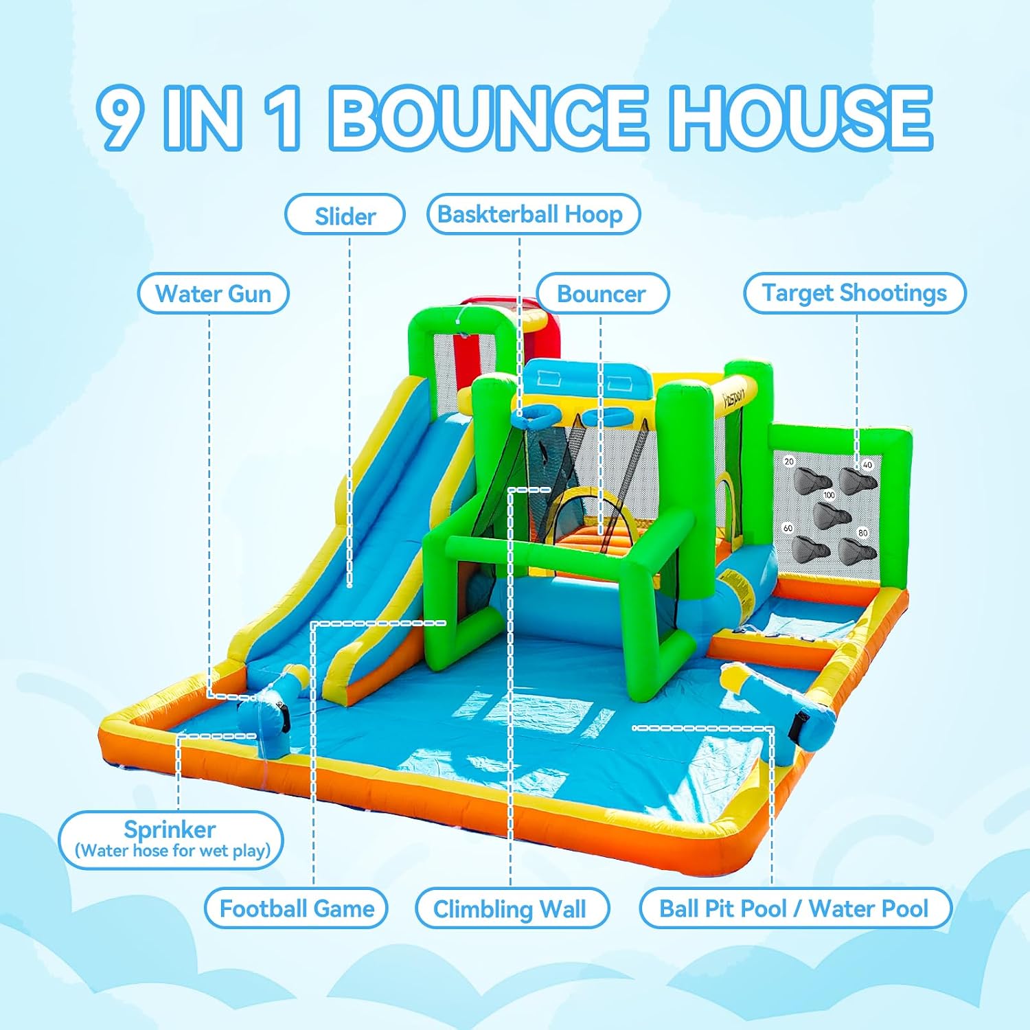 FBSPORT Casa de Brinco Inflabl - Kids Outdoor House With Slide reseña y precio